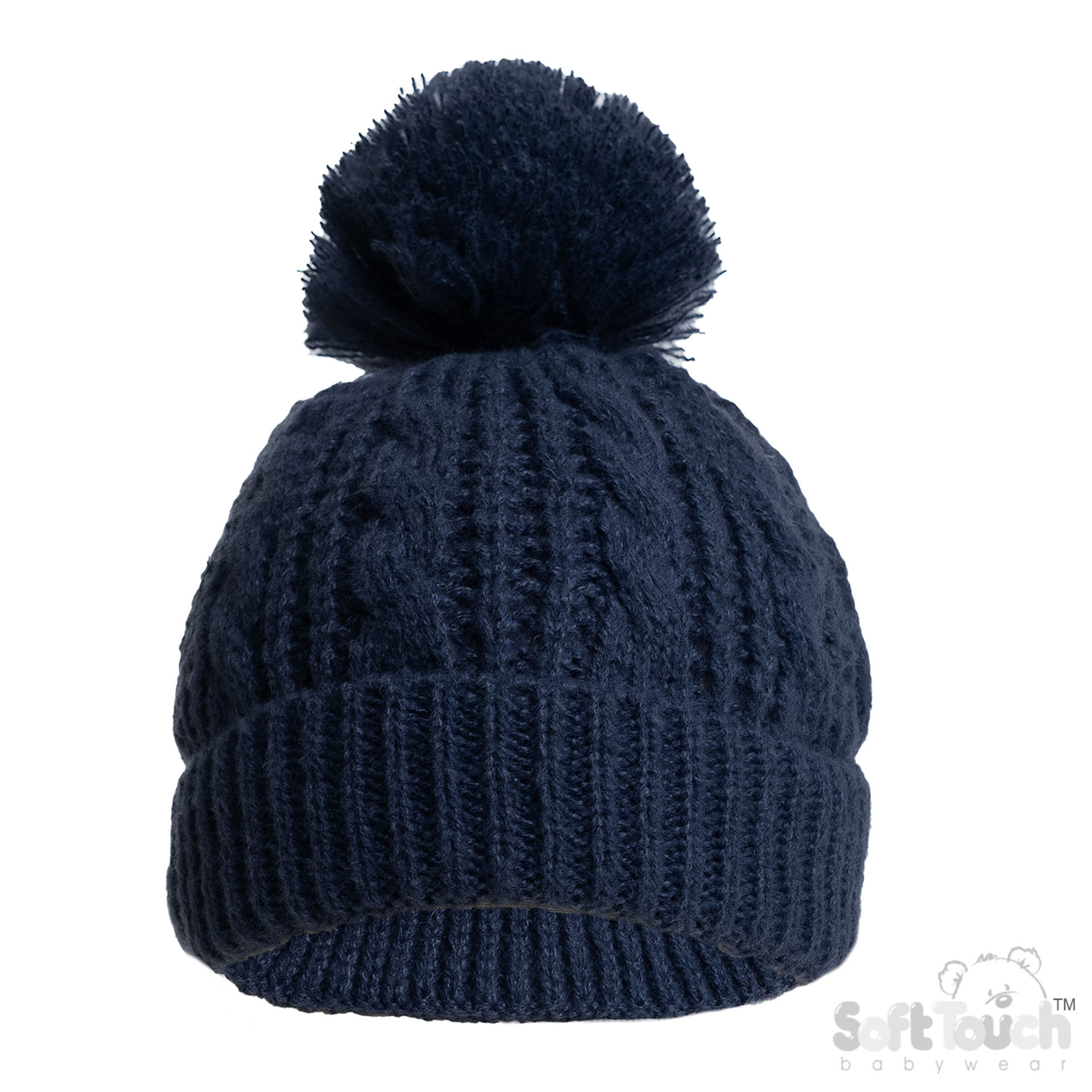 Deluxe Steel Blue Cable Knit Hat w/Pom Pom : H16-SB