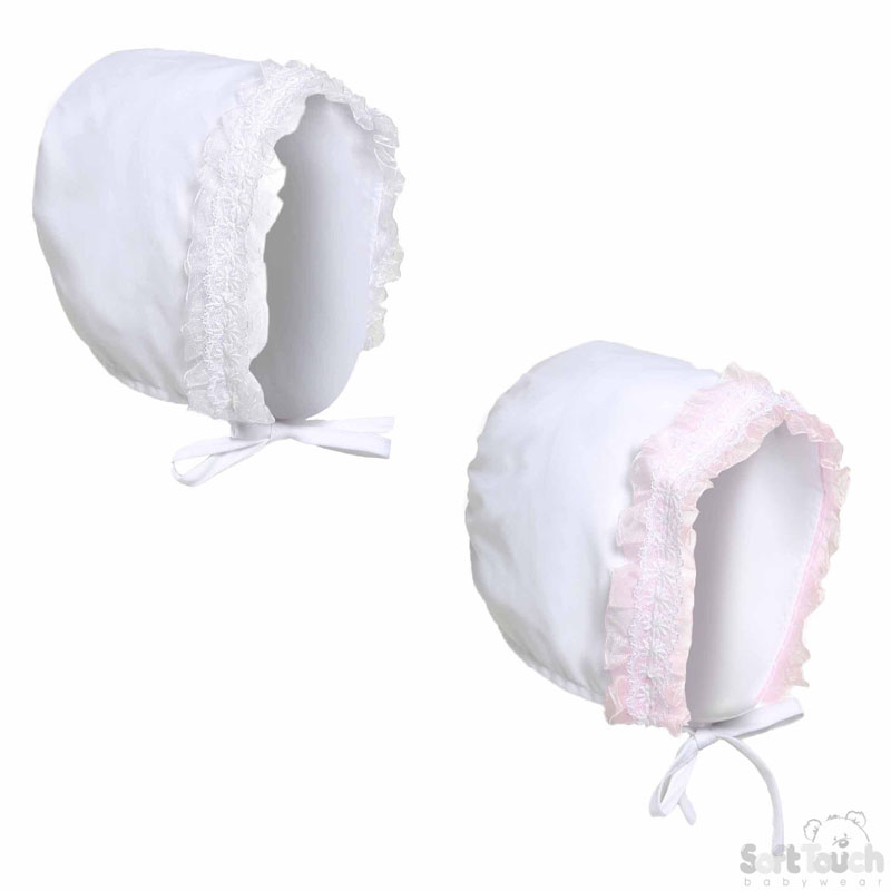 Bonnet Hat W/Pink Or White Lace No. H34-6-12m