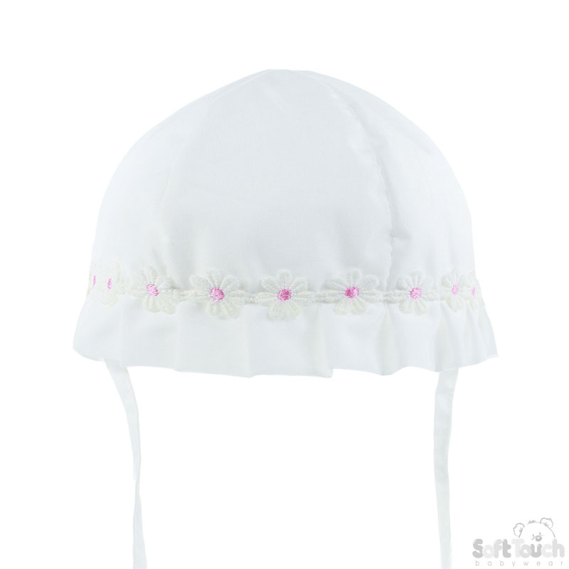 White Summer Hat W/Flower Trim No. H36
