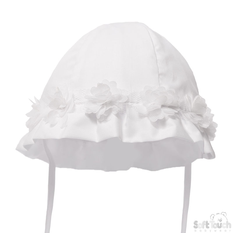 White Summer Hat W/White Flowers No. H38-W