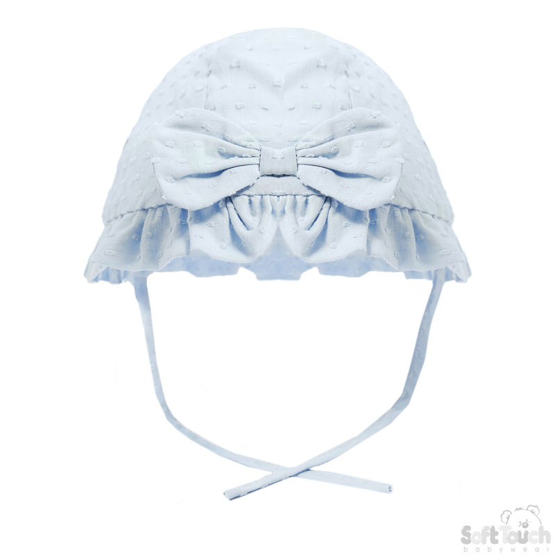 Cotton Dotty Blue Summer Hat w/Bow: H44-B