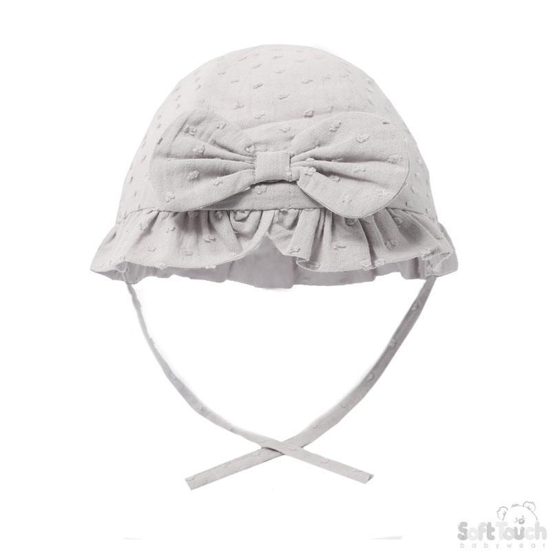 Cotton Dotty Grey Summer Hat w/Bow: H44-G