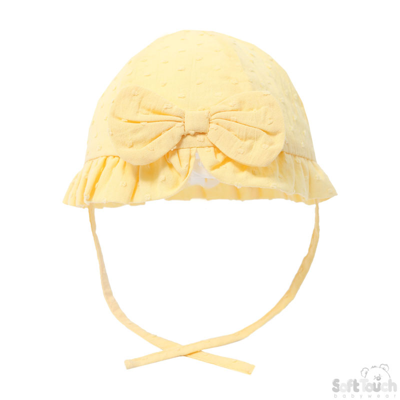 Cotton Dotty Lemon Summer Hat w/Bow: H44-LEM