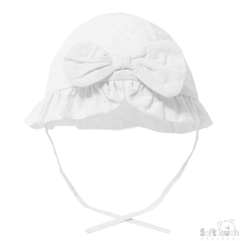Cotton Dotty White Summer Hat w/Bow: H44-W
