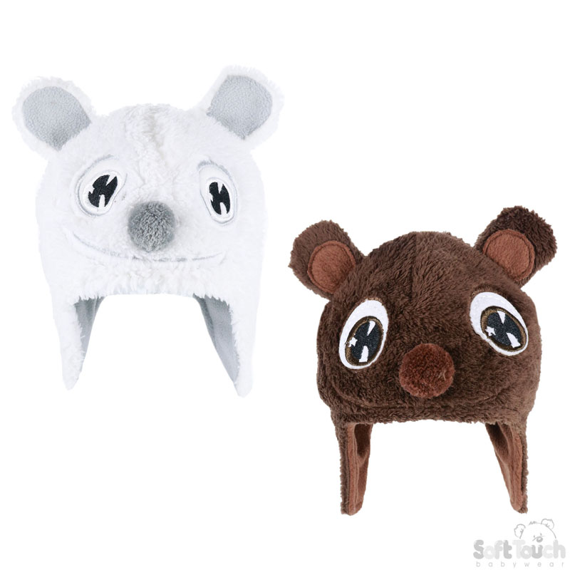 White/Brown Fleece Hat W/'Pom Pom' Nose H454