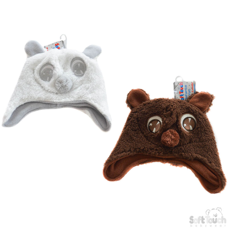 White/Brown Fleece Hat W/'Pom Pom' Nose H454