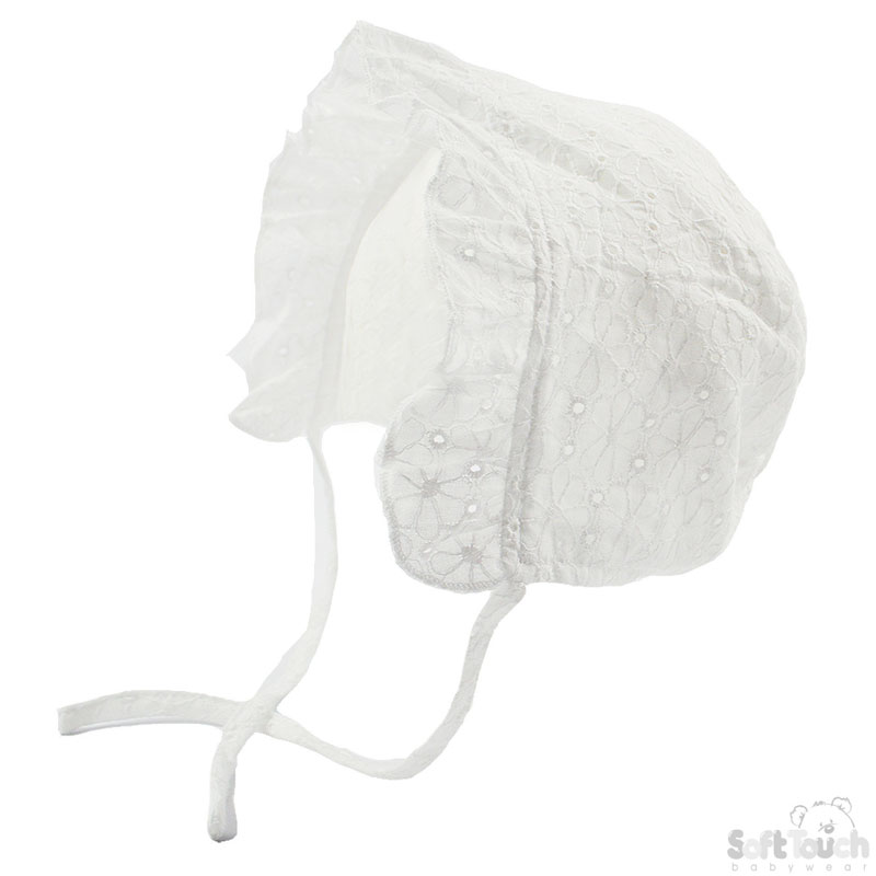 Cotton White B/A Bonnet Hat w/Lace: H46-SUM