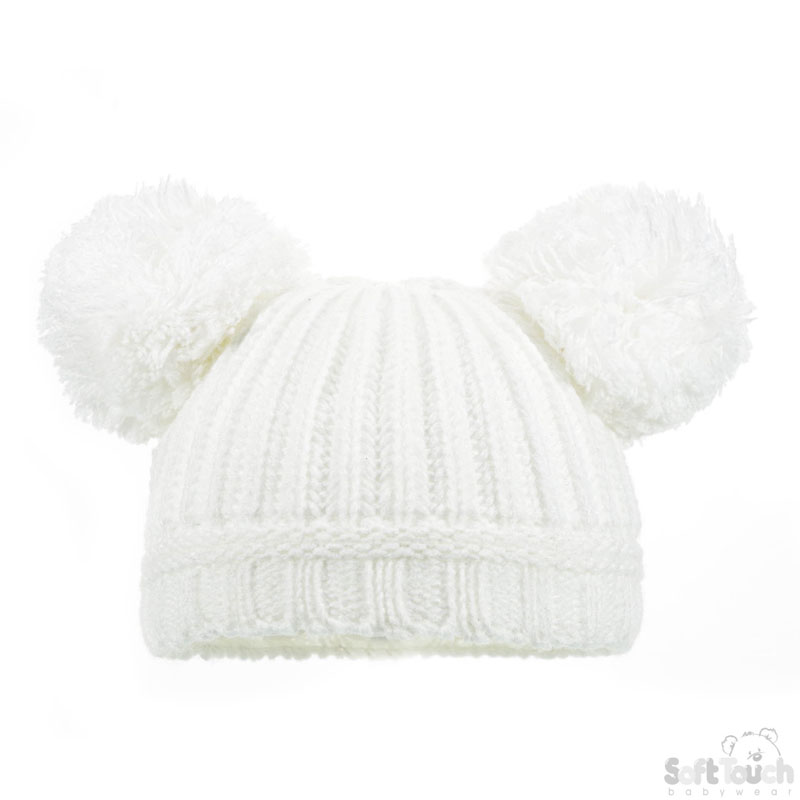 Small Plain Ribbed Hat W/2 Pom Poms H460-SM