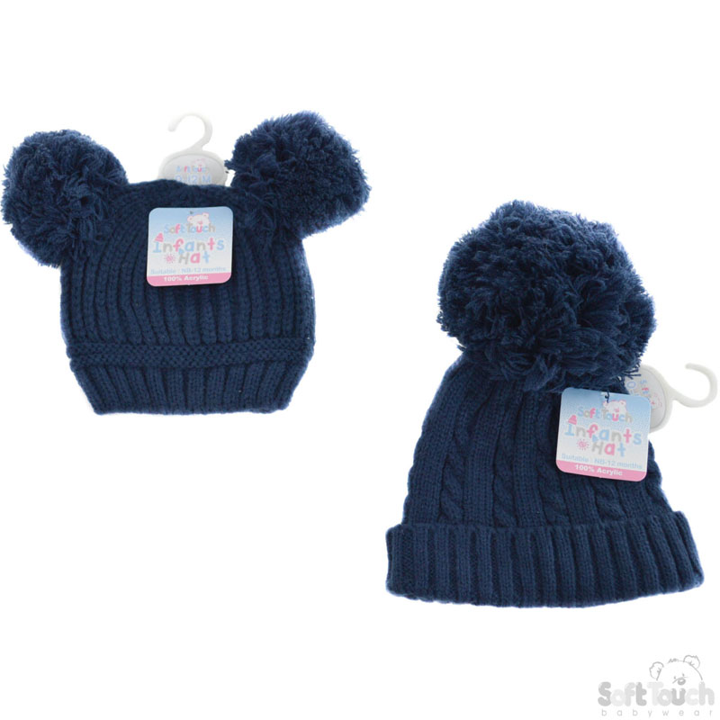 Small Navy PomPom Hat (2 Asst) H474-N-SM
