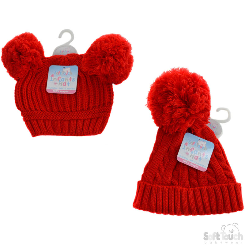 Small Red PomPom Hat (2 Asst) H474-R-SM