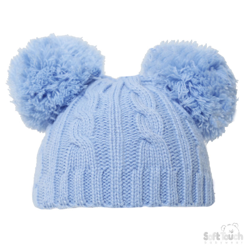 Pink/Blue Cable Knit Hat /Pom Poms No. H475-PB-SM