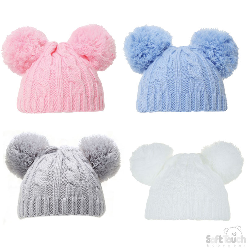 Assorted Cable Knit with 2 Pom Poms Hat No. H475-SM