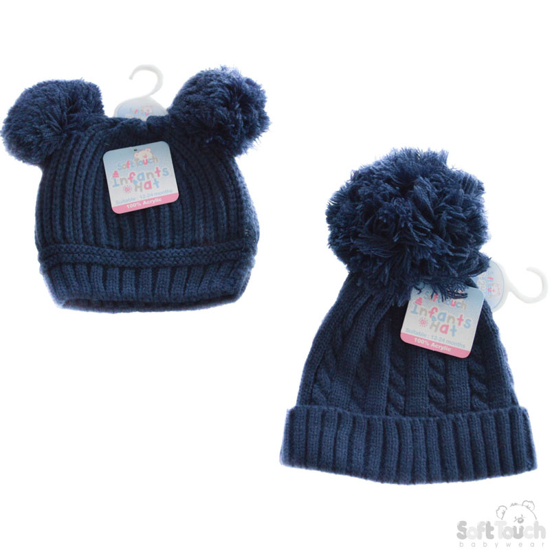 Large Navy PomPom Hat (2 Asst) H476-N-M