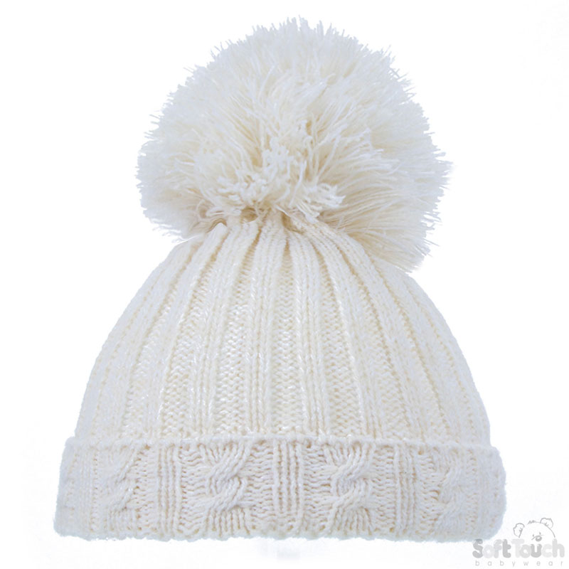 Small Beige Cable Knit Pompom Hat H480-BE-SM