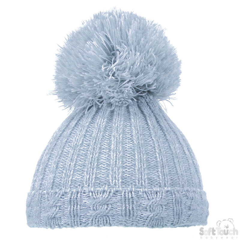 Small Grey Cable Knit Pom-Pom Hat: H480-G-SM