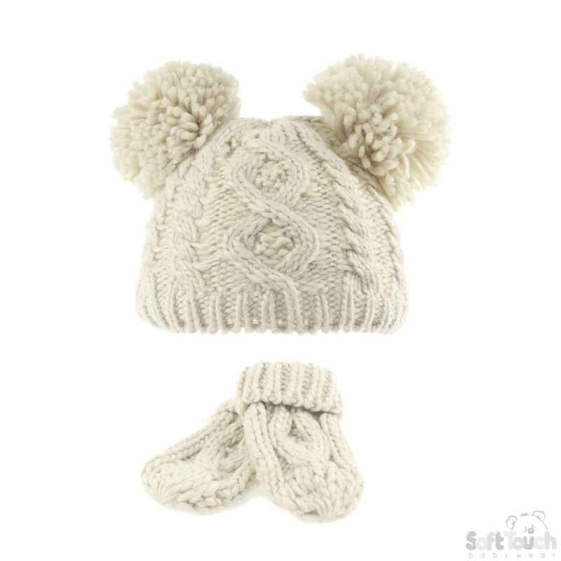 C/BE Small Pompom Hat & Mitt Set H482-CBE-SM