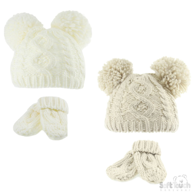 C/BE Medium Pompom Hat & Mitten Set No.H483-CBE-MED