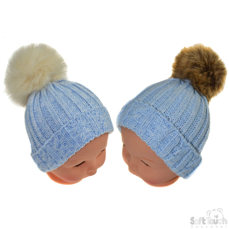 Medium Blue Cable Hat W/Pom Pom No. H490-B-M