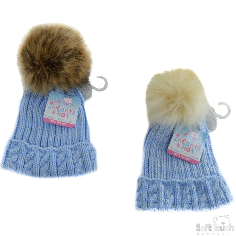 Medium Blue Cable Hat W/Pom Pom No. H490-B-M