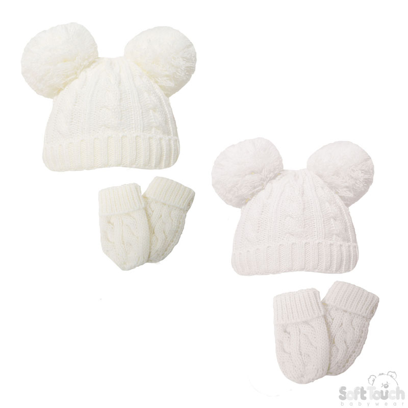 C/W Cable Knit Hat & Mittens Set No H495-CW-SM