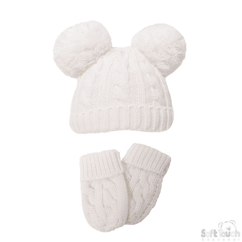 C/W Cable Knit Hat & Mittens Set No H495-CW-SM
