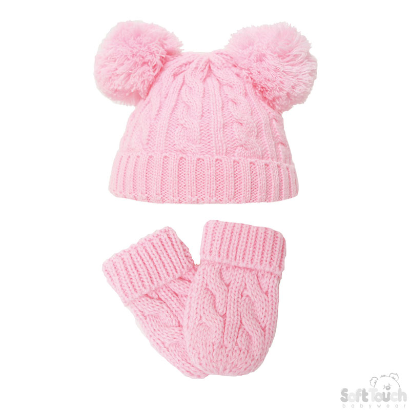 P/B Cable Knit Hat & Mittens Set  No. H495-PB-SM