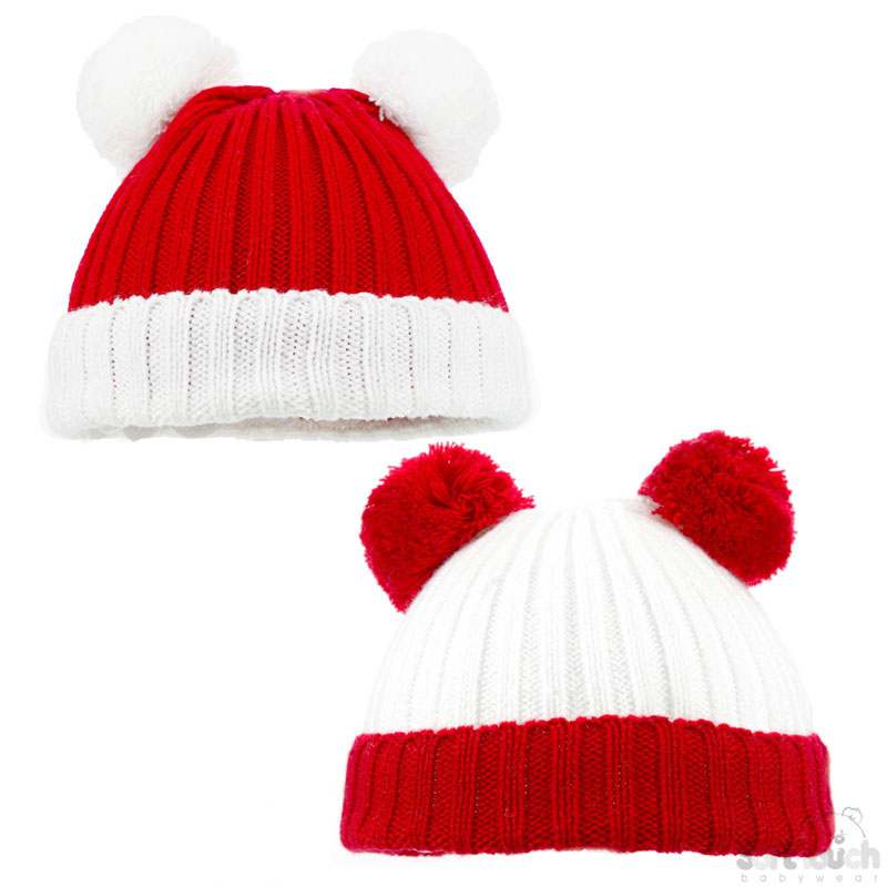 Small Double Colour Cable Knit Hat w/Fluffy Pom-Pom: H496