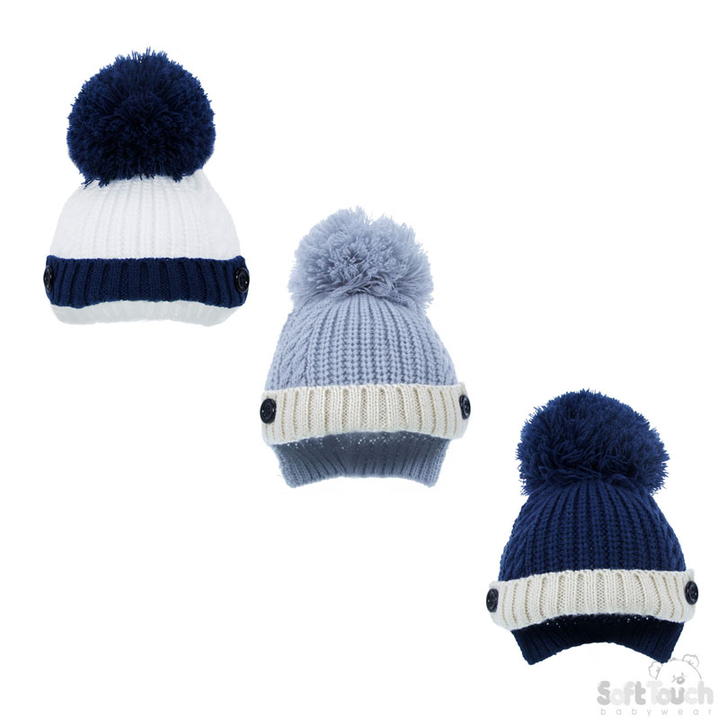 Ribbed & Cable Knit Hat W/Pom Pom No. H500-SM