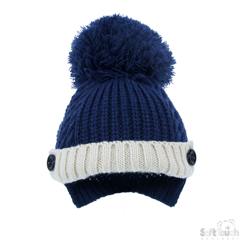 Ribbed & Cable Knit Hat W/Pom Pom No. H500-SM