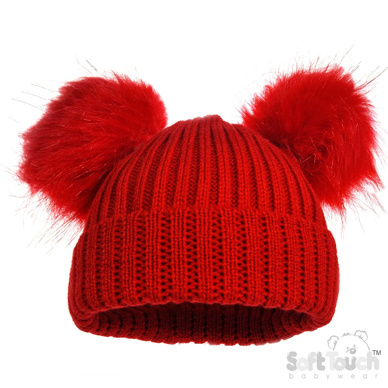Ribbed Double Pompom Hat W/ Turnover No. H506-R