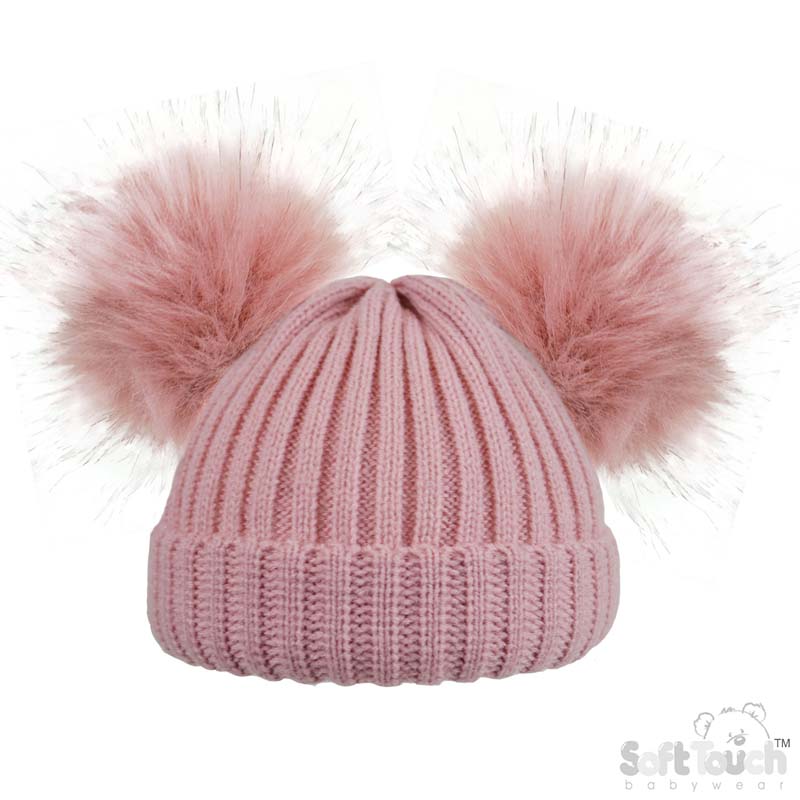 Ribbed Double Pompom Hat W/ Turnover No. H506-RO-SM