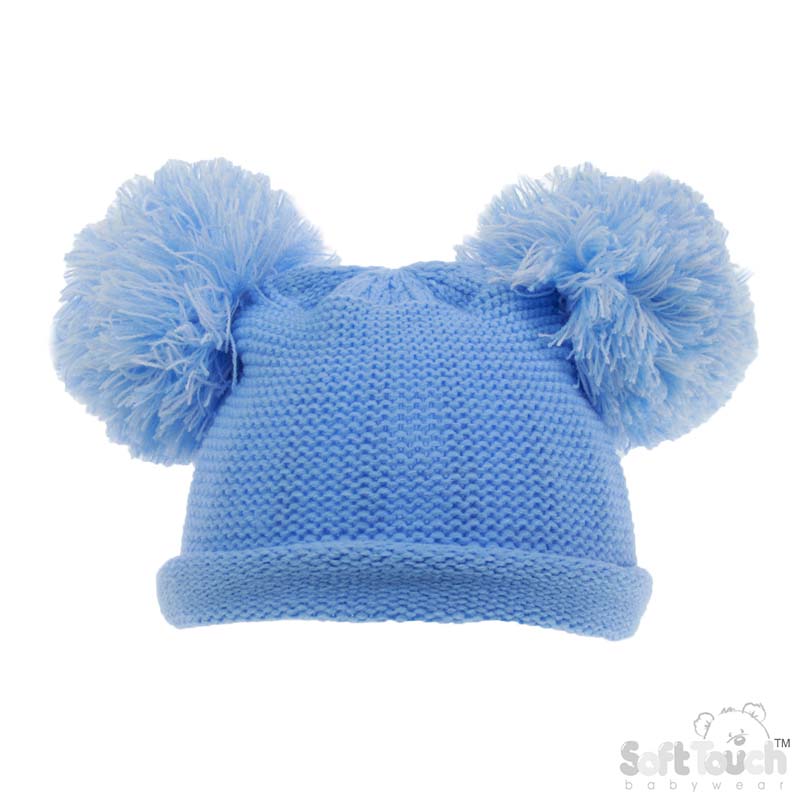 Plain Knitted Hat W/2 Pom Poms No. H510-SM