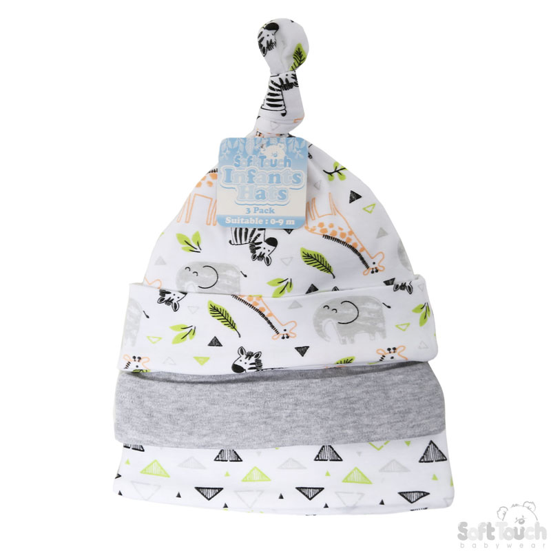 Boys 3 Pack Hats: Zebra No. H55
