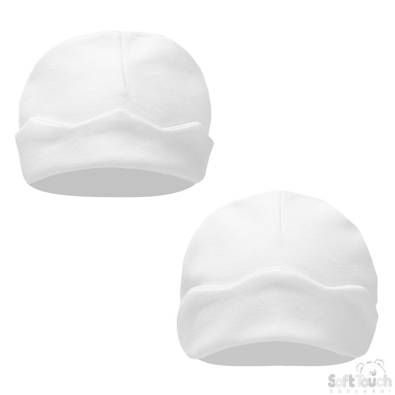 Infants White Hat W/Flower Or Star Turnover H60-W