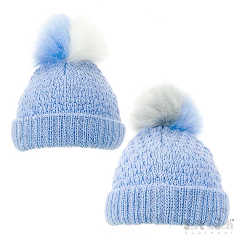 Small Blue Hat W/Double Colour PomPom No. H600-B-SM