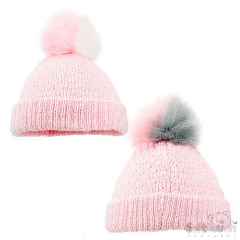 Small Pink Hat W/Double Pom Pom No. H600-P-SM