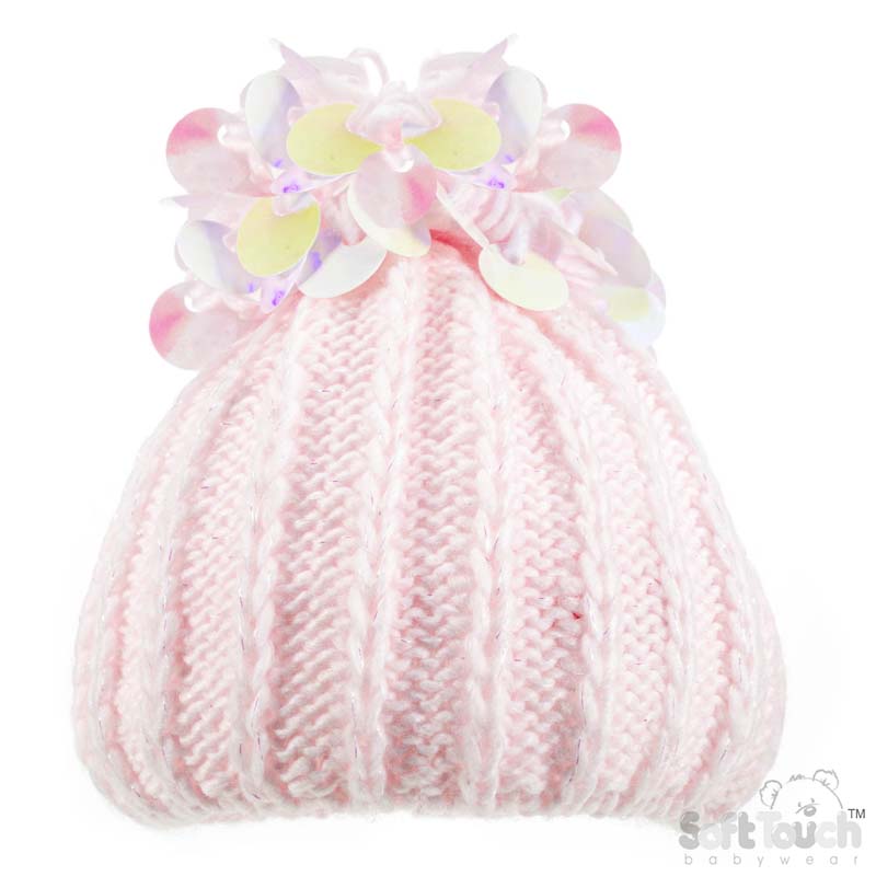 Small Pink Hat W/Sequin Pom Pom No. H606-P-SM