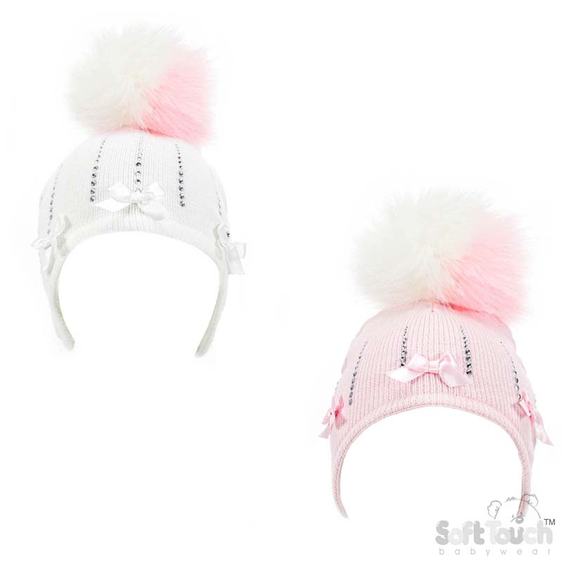 Hat w/Pom Pom & Diamontes: H608-6-12M