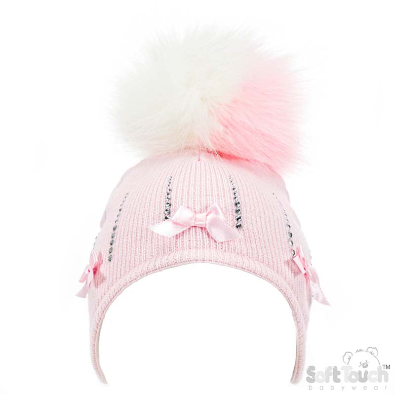 Hat w/Pom Pom & Diamontes: H608-6-12M