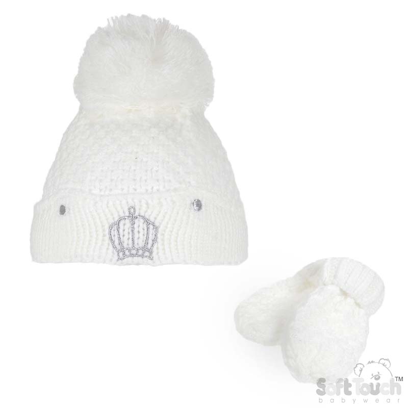 White Pom Pom Hat & Bootee Set No.H614-W-SM