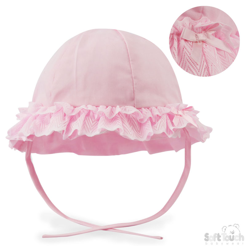 Pink  Summer Hat w/Chevron Lace & Bow: H62-P