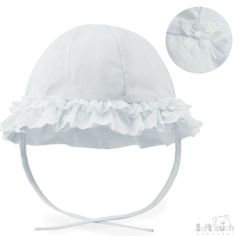 White Summer Hat w/Chevron Lace & Bow: H62-W