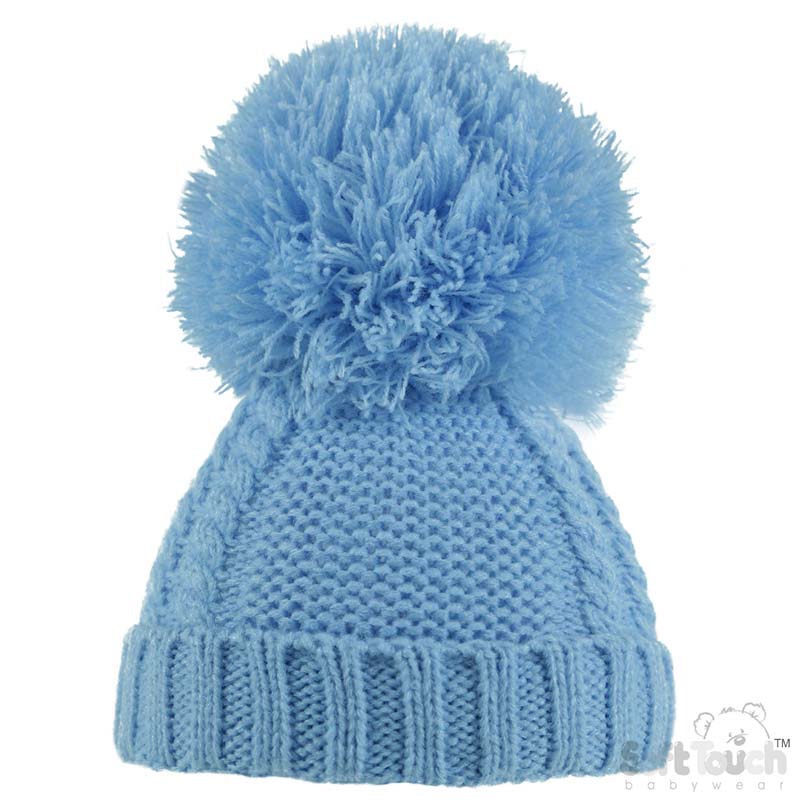Blue Pearl & Cable Knit Pom Pom Hat No. H622-B-SM