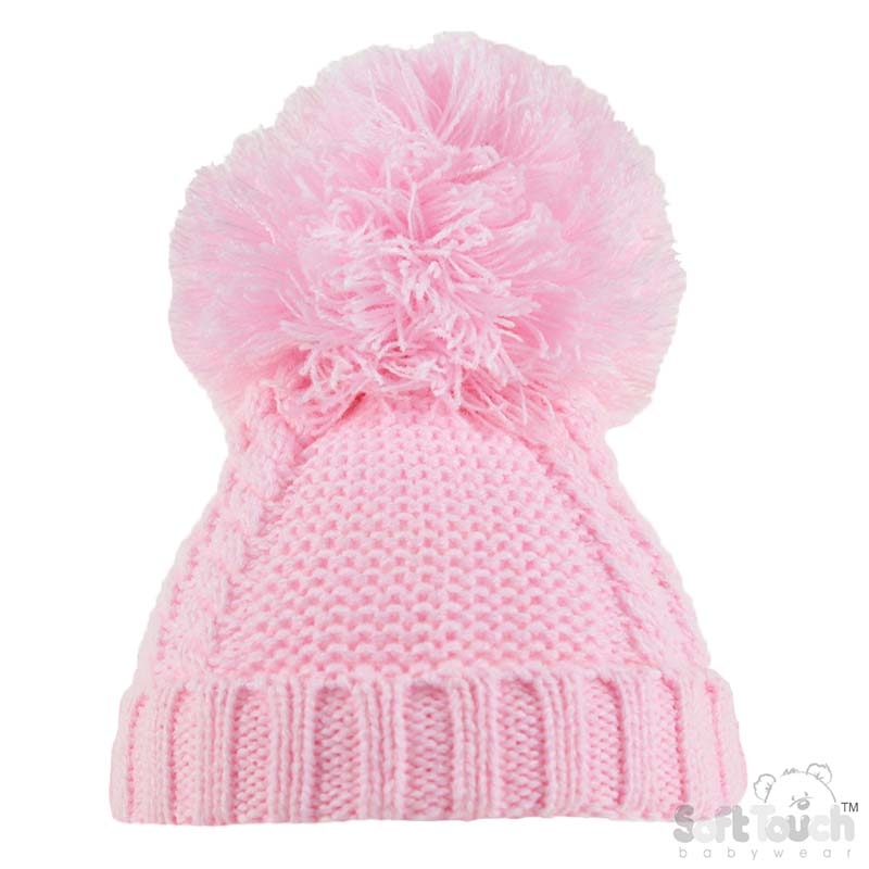 Pink Pearl & Cable Knit Pom Pom Hat No. H622-P-SM