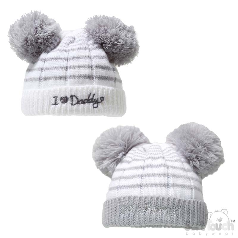 Striped Grey Hat W/I Love Mummy/Daddy No.H628-G-SM