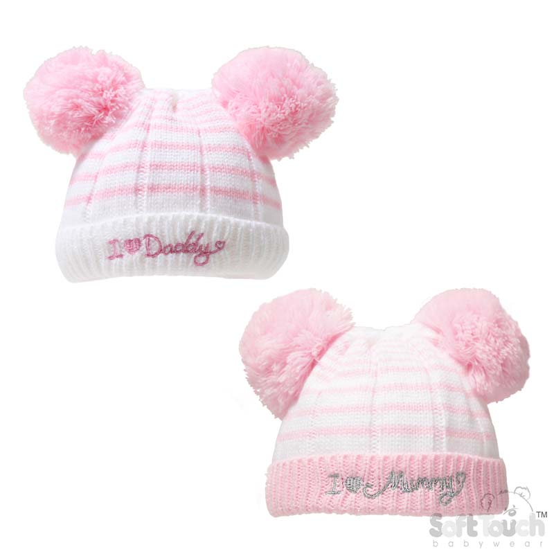 Striped Pink Hat W/i Love Mummy/Daddy No.H628-P-SM
