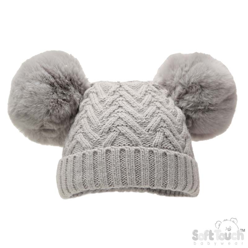 Grey Cheveron Hat W/Inner Lining H630-G-SM NB-6m
