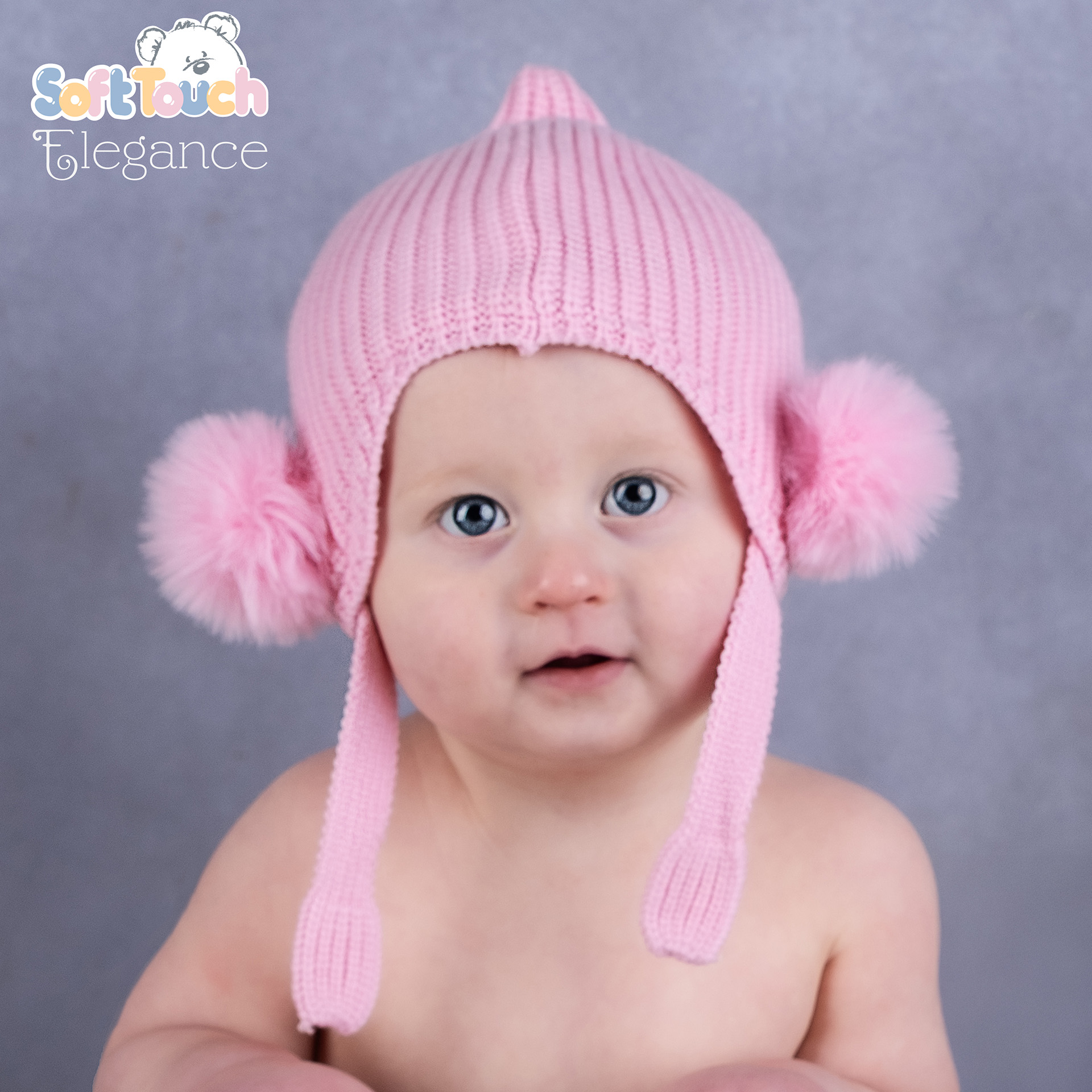 Pink Chenille Knit Hat w/Faux Fur Pom Poms : H642-P-SM