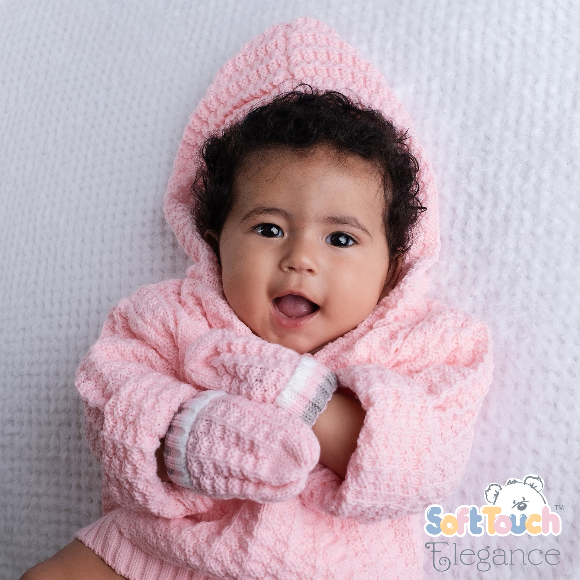 Pink Ribbed Hat & Mitten Set : No. H648-P-SM
