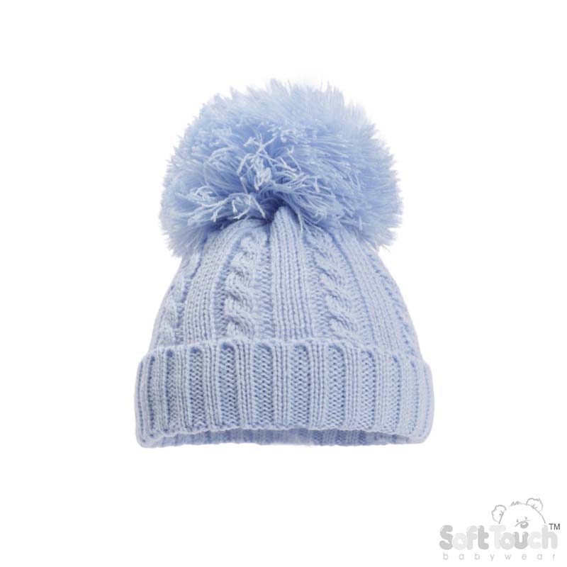 Blue 'Elegance' Cable Knit Hat w/Pom Pom : H650-B-SM